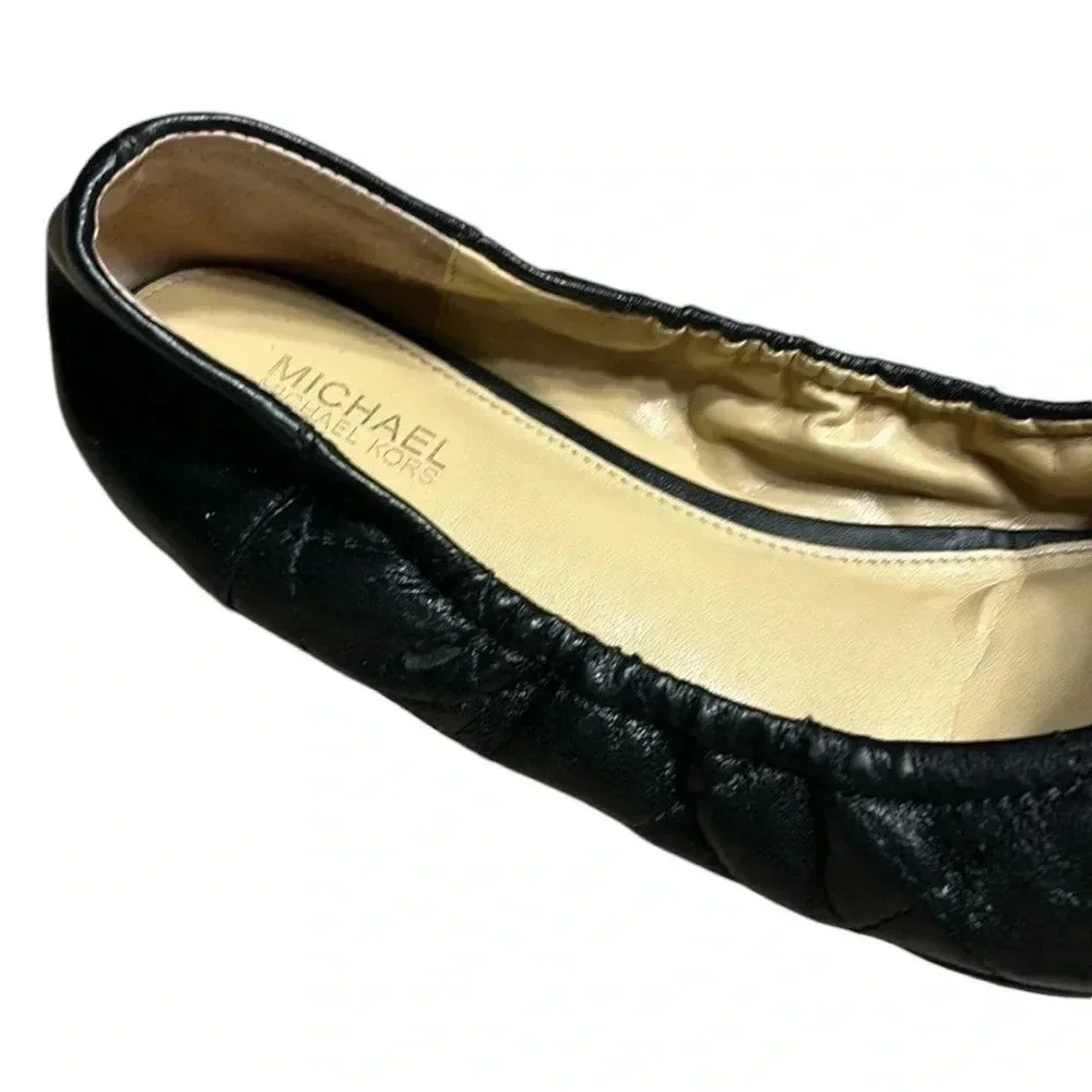 Micheal Kors  shoes,women sz 7, black ballet flats ,MK  metal logo ,quilt look - Picture 6 of 14